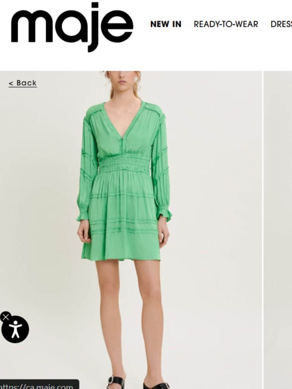 Maje Little Ruffle Satin Dress (Green, 36/S)